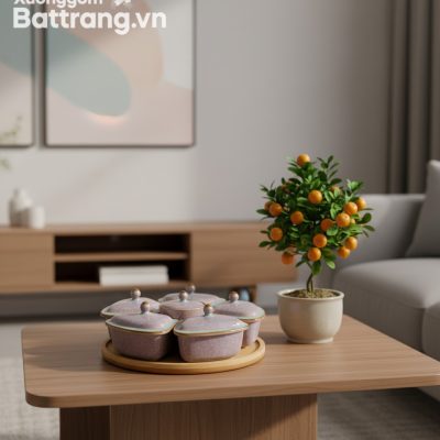 Khay mứt gốm sứ men hỏa biến độc đáo với sắc tí...