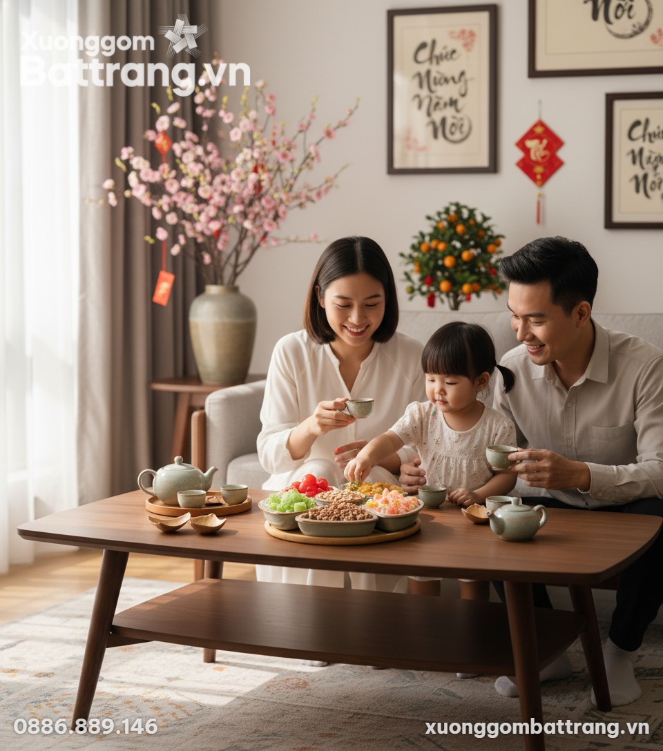 Một cảnh tượng ấm áp, mời gọi trong phòng khách...