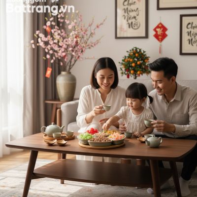 Một cảnh tượng ấm áp, mời gọi trong phòng khách...