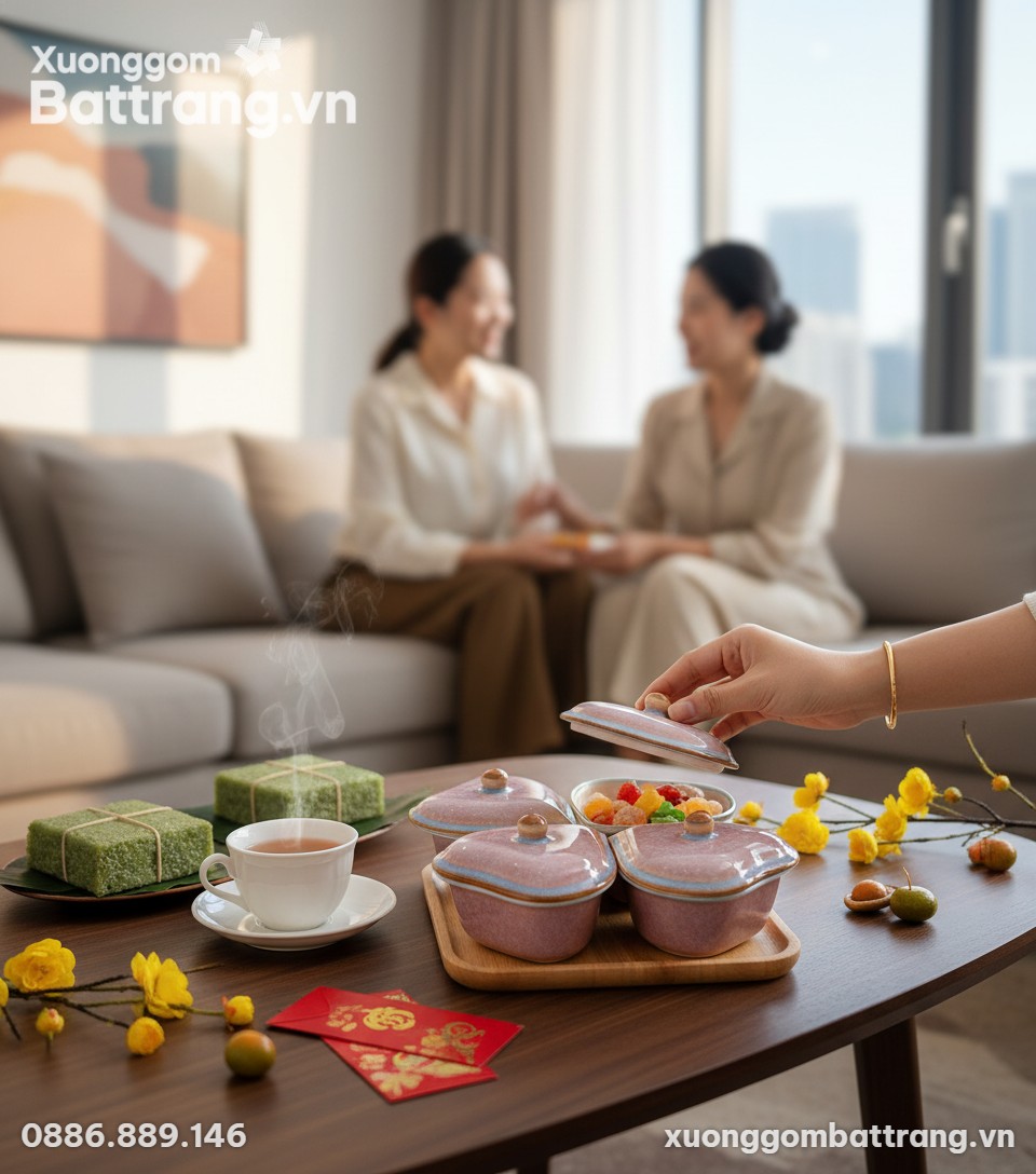 Khung cảnh sum vầy ngày Tết tại một phòng khách...