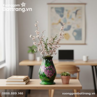 Lọ hoa gốm Bát Tràng 25cm họa tiết mẫu đơn đặt ...