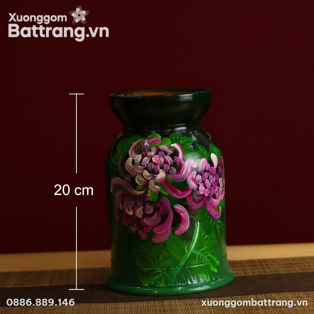 Kích thước Lọ Hoa Vẽ Mẫu Đơn Vuốt Tay Thủ Công XG-LH04