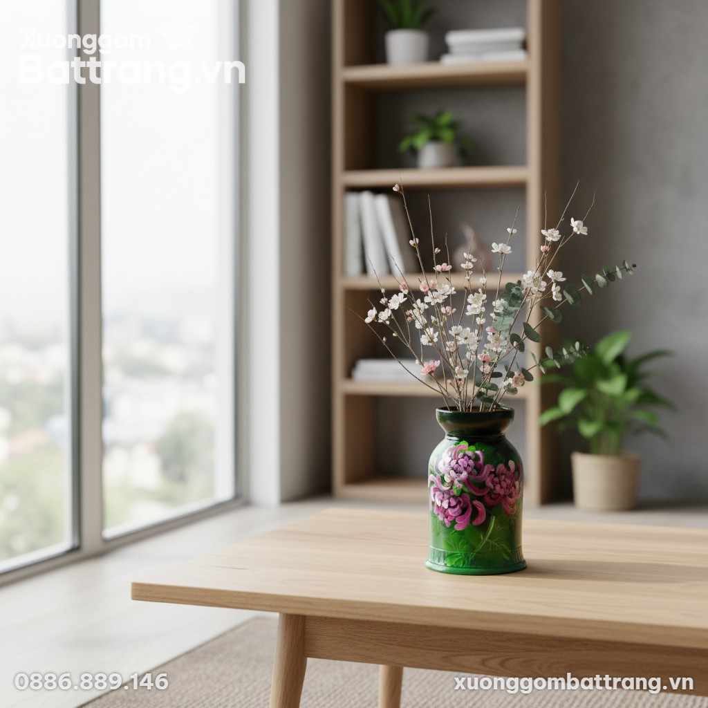 Một lọ hoa gốm sứ Bát Tràng XG-LH04 cao 20cm, m...