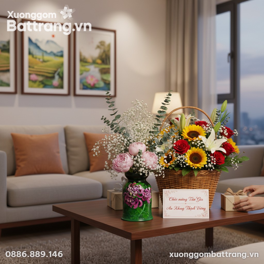 Lọ hoa gốm sứ Bát Tràng XG-LH04 cao 20cm với me...