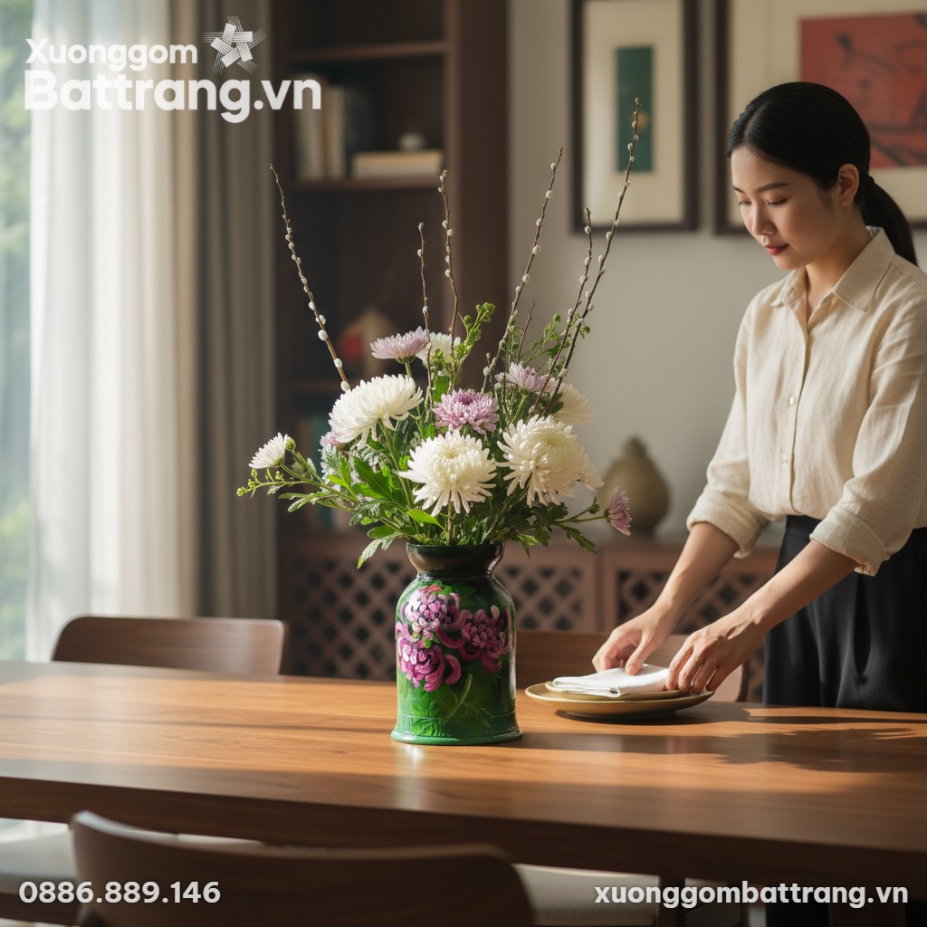 Lọ hoa gốm sứ Bát Tràng XG-LH04 cao 20cm, với h...