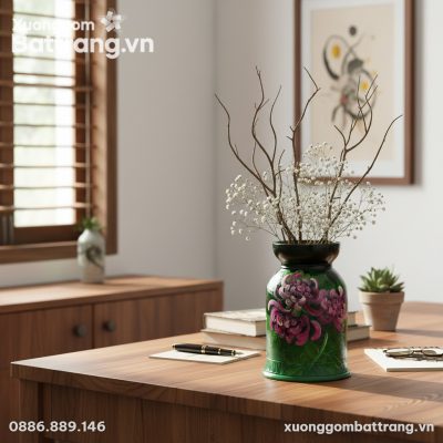 Lọ hoa gốm sứ Bát Tràng XG-LH04 cao 20cm, nổi b...