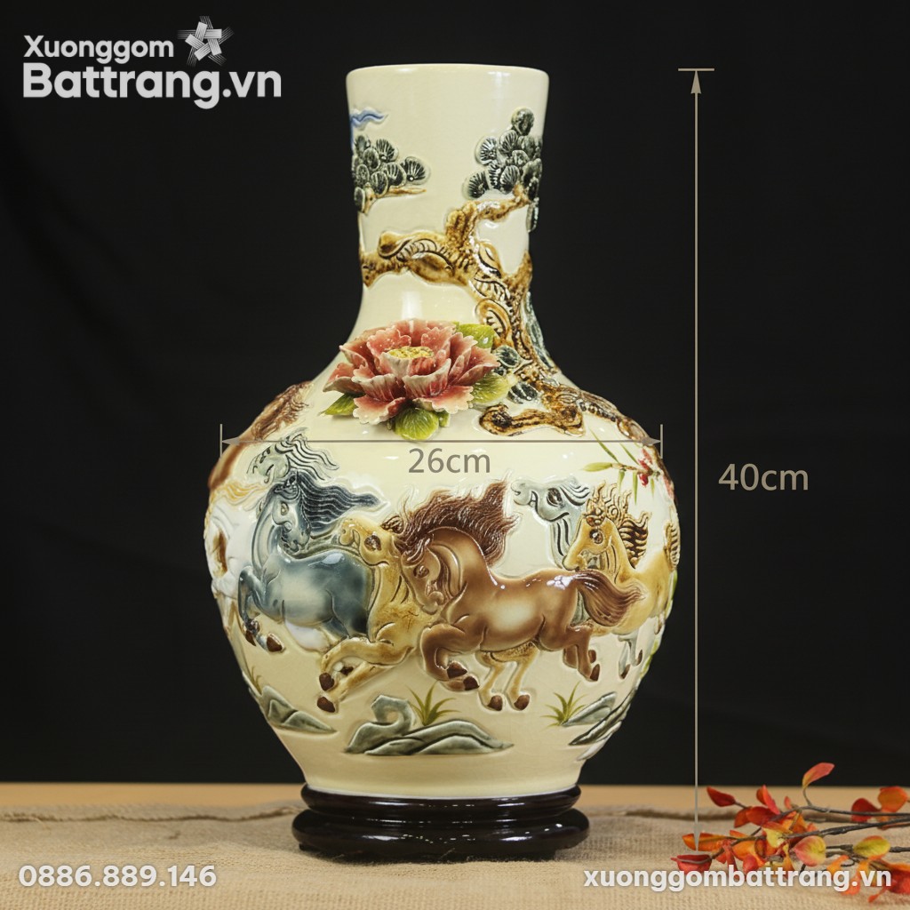 Kích thước Lọ Tỏi Ngỗng Đắp Nổi Mã Đáo Thành Công Men Kem XG-TB02