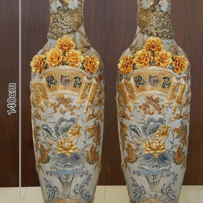 Kích thước Lộc Bình Men Rạn Đắp Nổi Dát Vàng Họa Tiết Hoa Sen XG-LB06