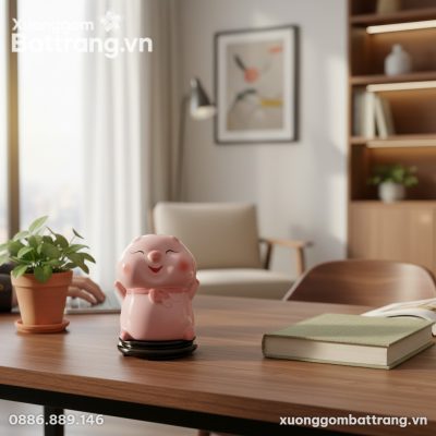 Lợn Đất Tiết Kiệm Dáng Bánh Bao Hồng màu hồng p...