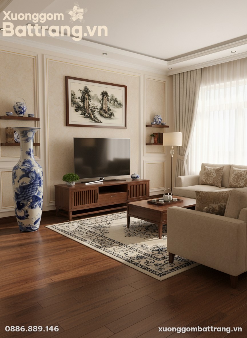 Một chiếc Lục Bình Lý Ngư Chầu Nguyệt men lam c...