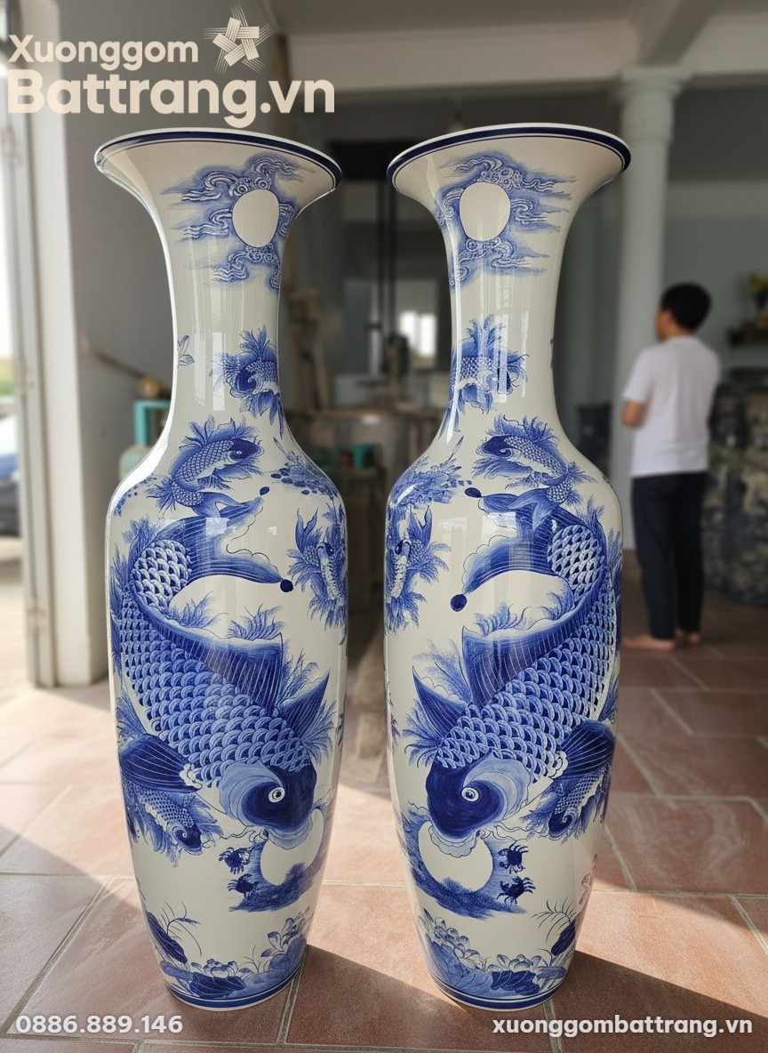 Cận cảnh họa tiết Cá chép chơi trăng vẽ tay tin...