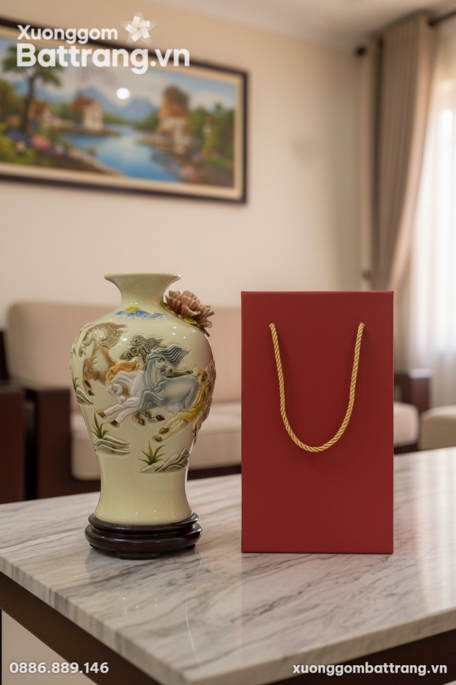 Một chiếc Mai Bình Tích Lộc Bát Tràng men kem, ...