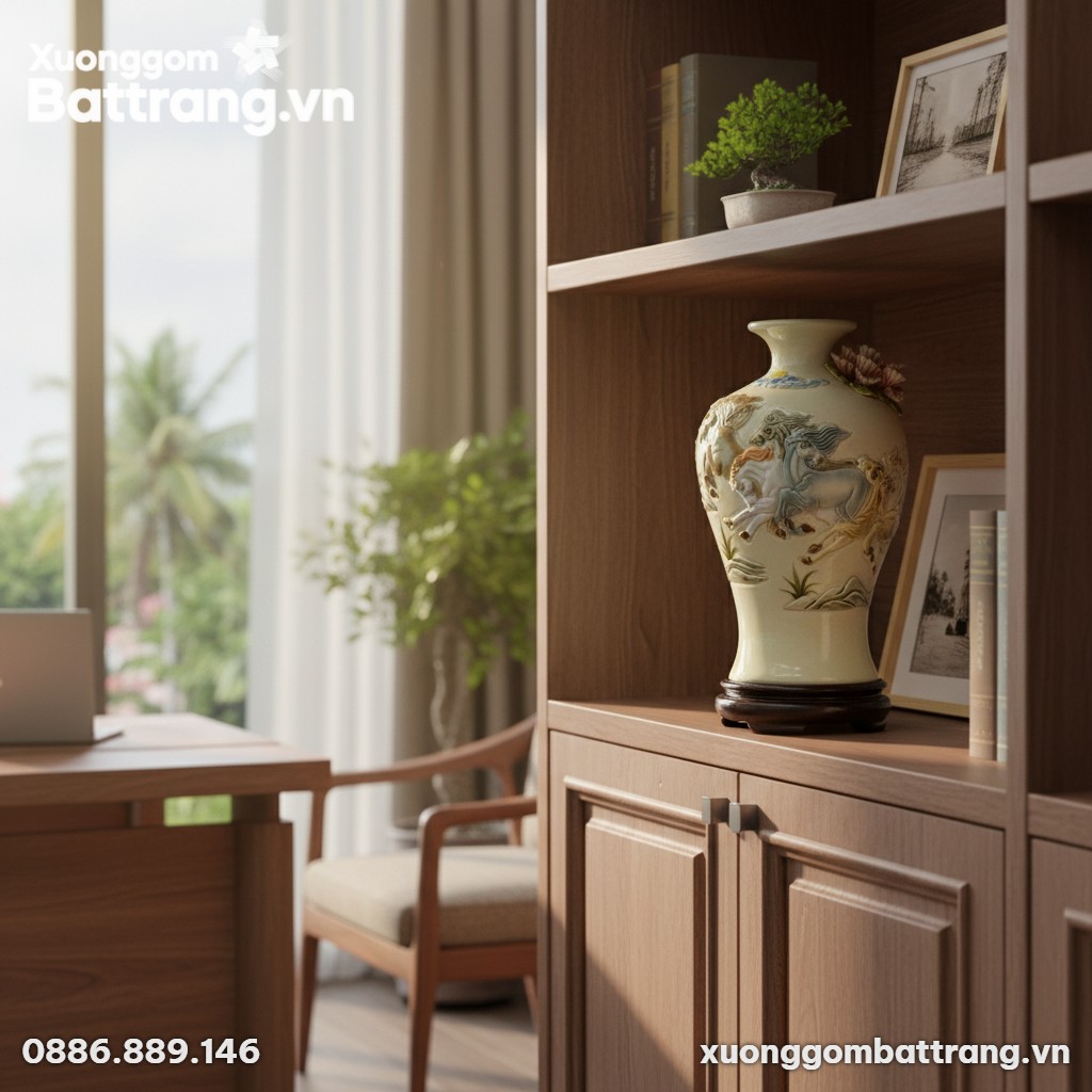 Mai Bình Tích Lộc men kem 30cm, đặt trang trọng...