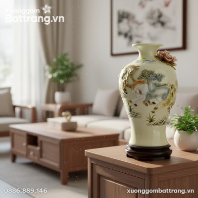 Một chiếc Mai Bình Tích Lộc Bát Tràng men kem, ...