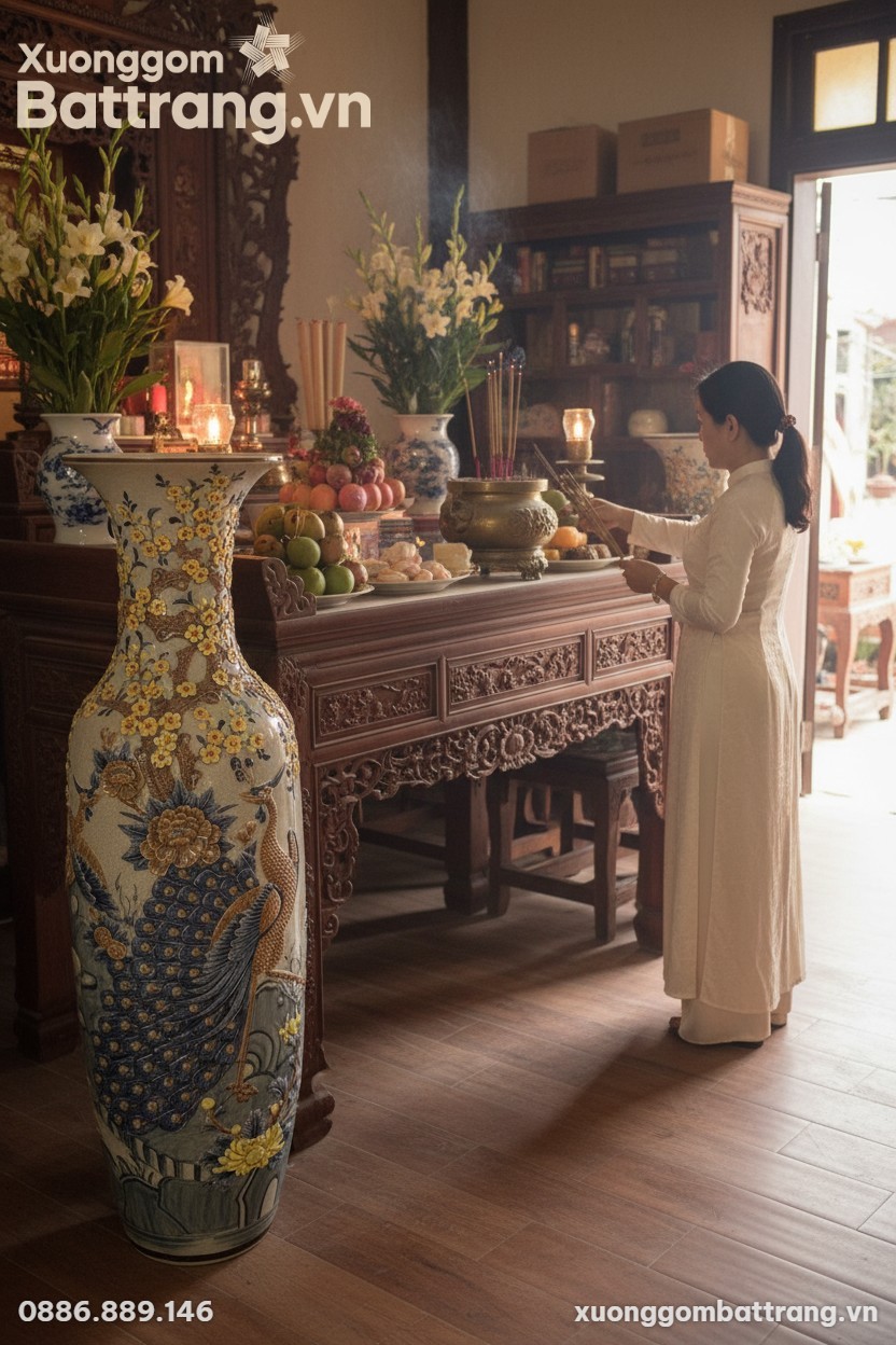 Phòng thờ Việt Nam trang nghiêm với cặp lộc bìn...