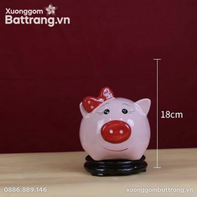 Kích thước Ống Tiết Kiệm Heo Hồng Đeo Nơ XG-HD04