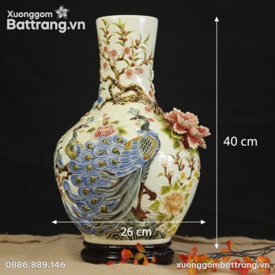 Kích thước Tỏi Bình Đắp Nổi Công Đào Men Kem XG-TB01