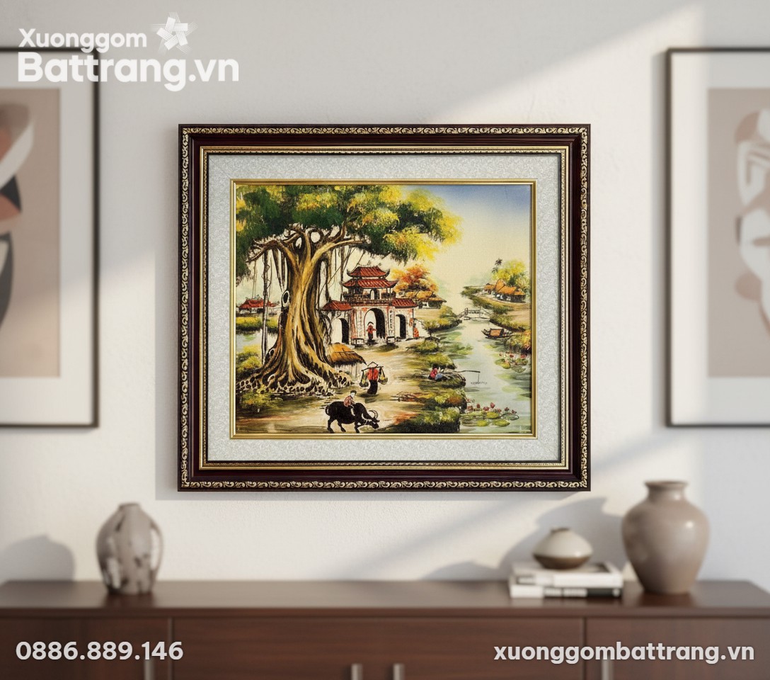 Cận cảnh tinh tế bức tranh gốm sứ phong cảnh là...