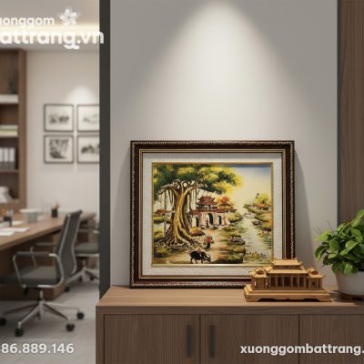 Tranh gốm sứ phong cảnh làng quê Việt Nam (48x5...