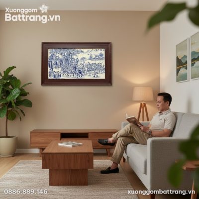 Bức tranh gốm sứ Vinh Quy Bái Tổ 78x127cm treo ...