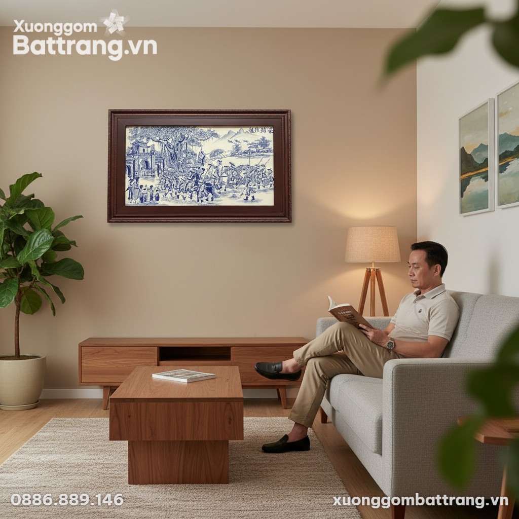 Bức tranh gốm sứ Vinh Quy Bái Tổ 78x127cm treo ...