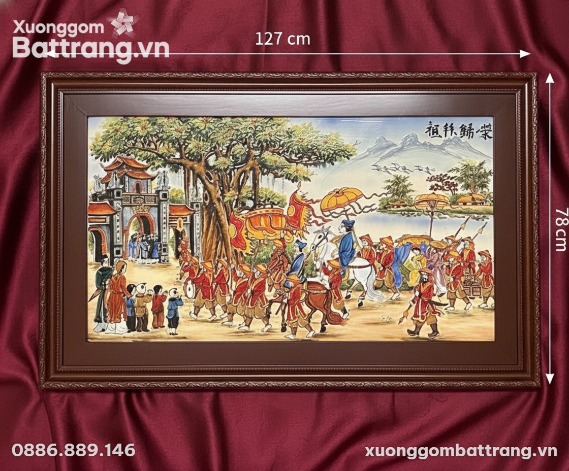 Kích thước Tranh Gốm Sứ Vinh Quy Bái Tổ Men Màu Bát Tràng XG-TR03