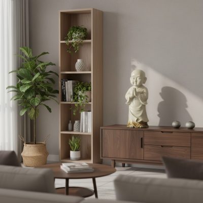 Phòng khách gia đình Việt hiện đại với tượng ch...