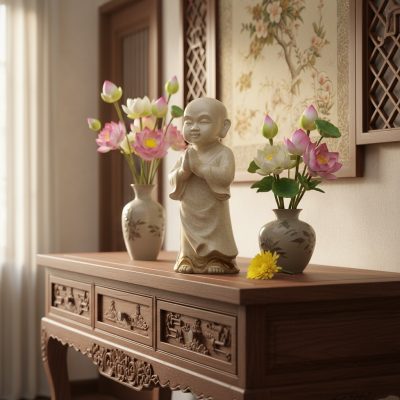 Tượng chú tiểu men ngọc rạn cao 54cm đặt trang ...