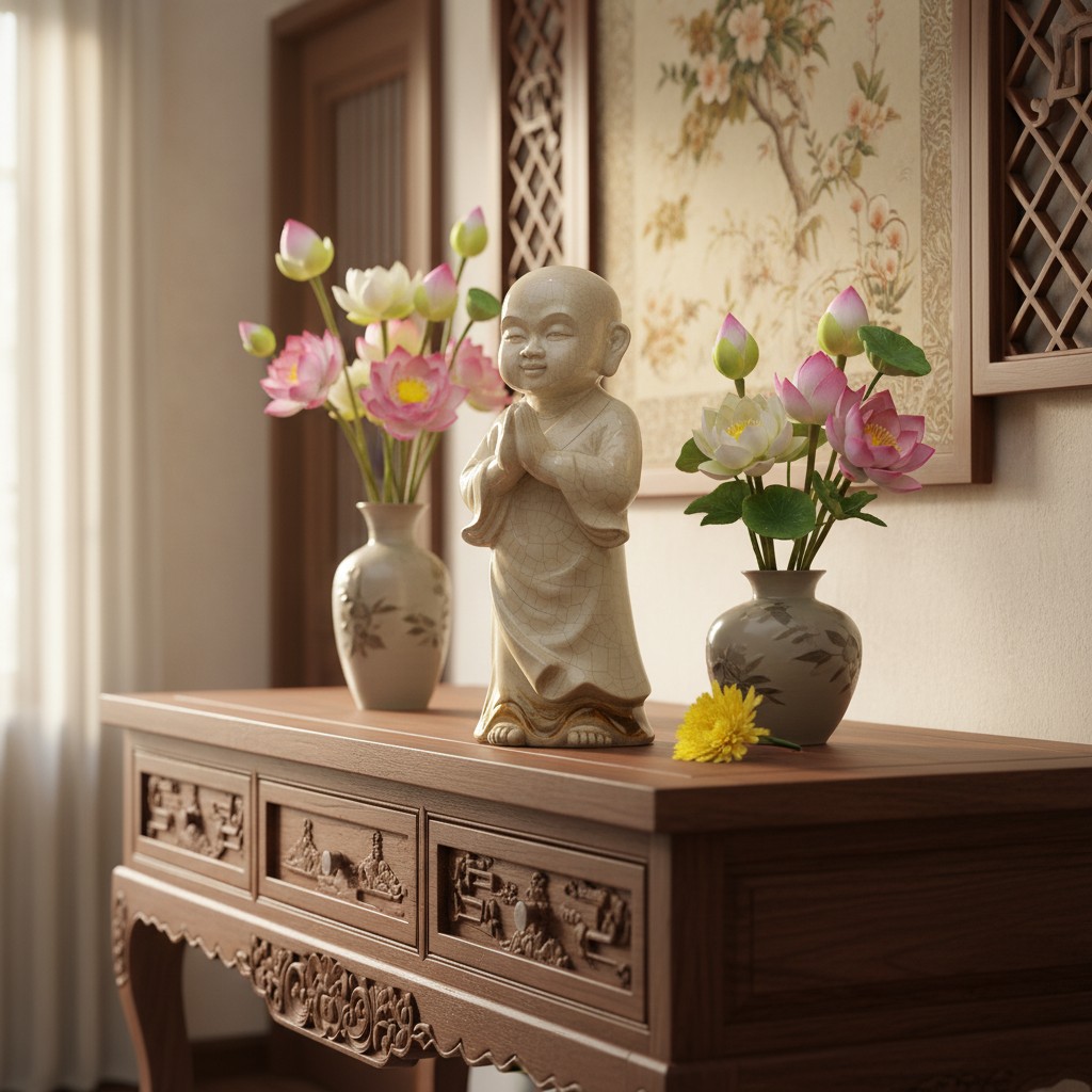 Tượng chú tiểu men ngọc rạn cao 54cm đặt trang ...