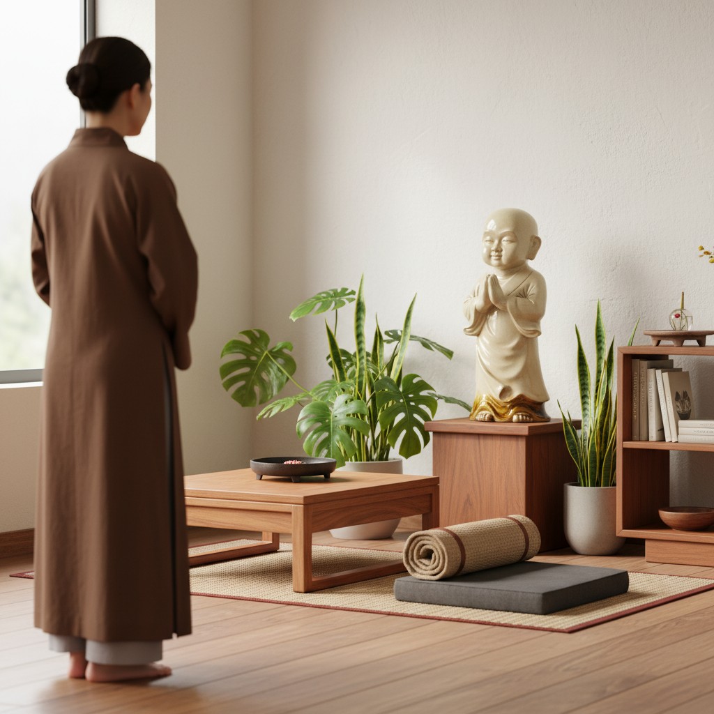 Tượng chú tiểu men ngọc rạn cao 54cm trên đôn g...