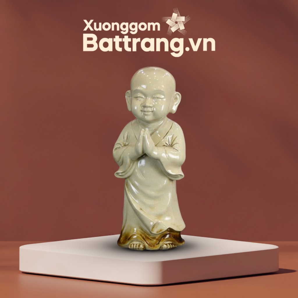 Tượng Chú Tiểu Chắp Tay Men Ngọc Rạn XG-TG08