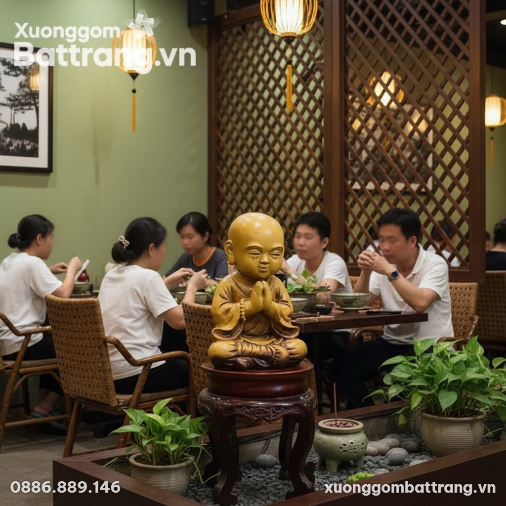 Tượng chú tiểu men hoàng thổ cao 36cm đặt hài h...