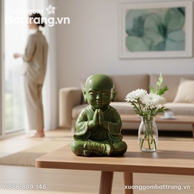 Tượng Chú Tiểu Men Ngọc Lục cao 36cm đặt trang ...