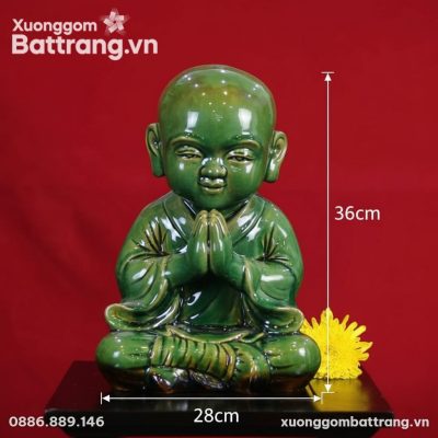 Kích thước Tượng Chú Tiểu Chắp Tay Ngồi Thiền Men Ngọc Lục XG-TG09