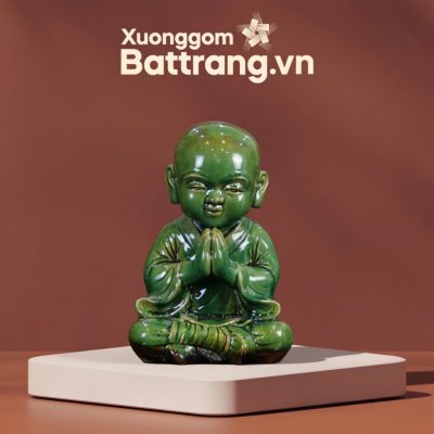 Tượng Chú Tiểu Chắp Tay Ngồi Thiền Men Ngọc Lục XG-TG09 - Ảnh đại diện