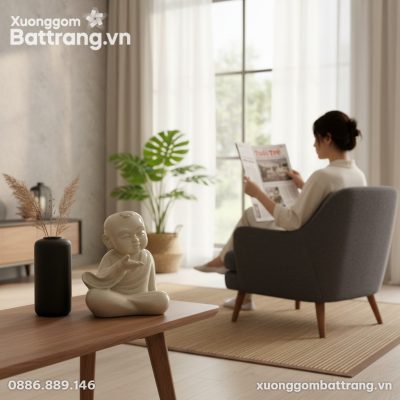 Trong phòng khách Việt hiện đại, tượng Chú Tiểu...