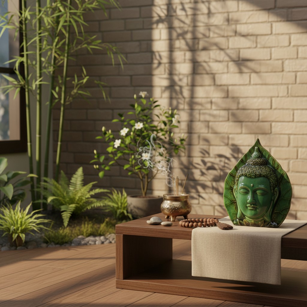 Tượng Lá Bồ Đề Mặt Phật men ngọc lục cao 26cm đ...