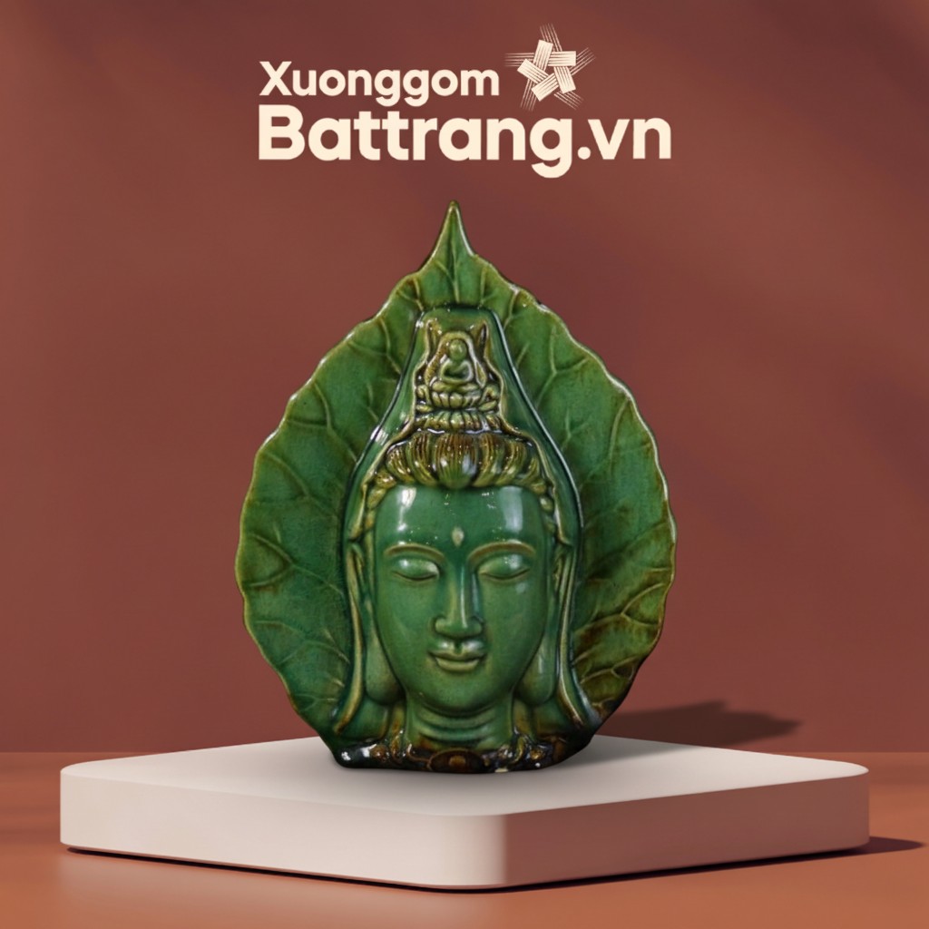 Tượng Lá Bồ Đề Mặt Quan Âm Men Ngọc Lục XG-TG16