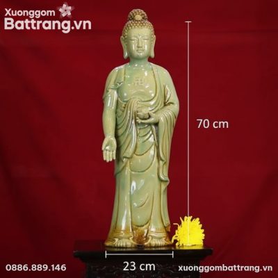 Kích thước Tượng Phật A Di Đà Đứng Dáng Thanh Thoát Men Ngọc XG-TG03