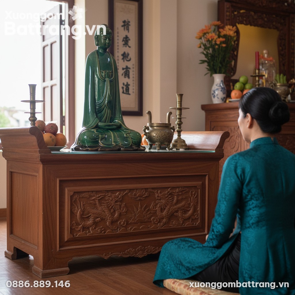 Một bức tượng Phật men ngọc lục Bát Tràng cao 6...