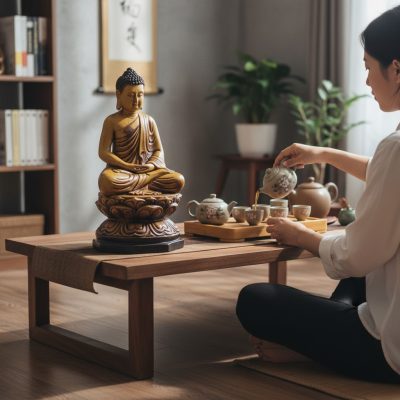 Phòng khách hoặc phòng trà ấm cúng kiểu Việt, t...