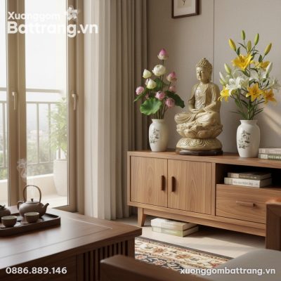 Tượng Phật Bổn Sư Men Ngọc Rạn Bát Tràng cao 41...