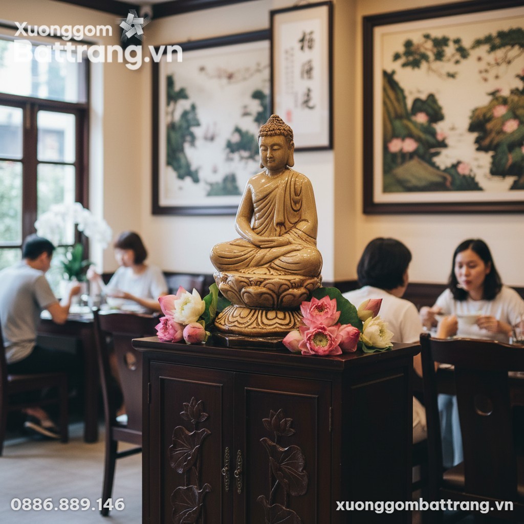 Tượng Phật Bổn Sư Men Ngọc Rạn Bát Tràng cao 41...