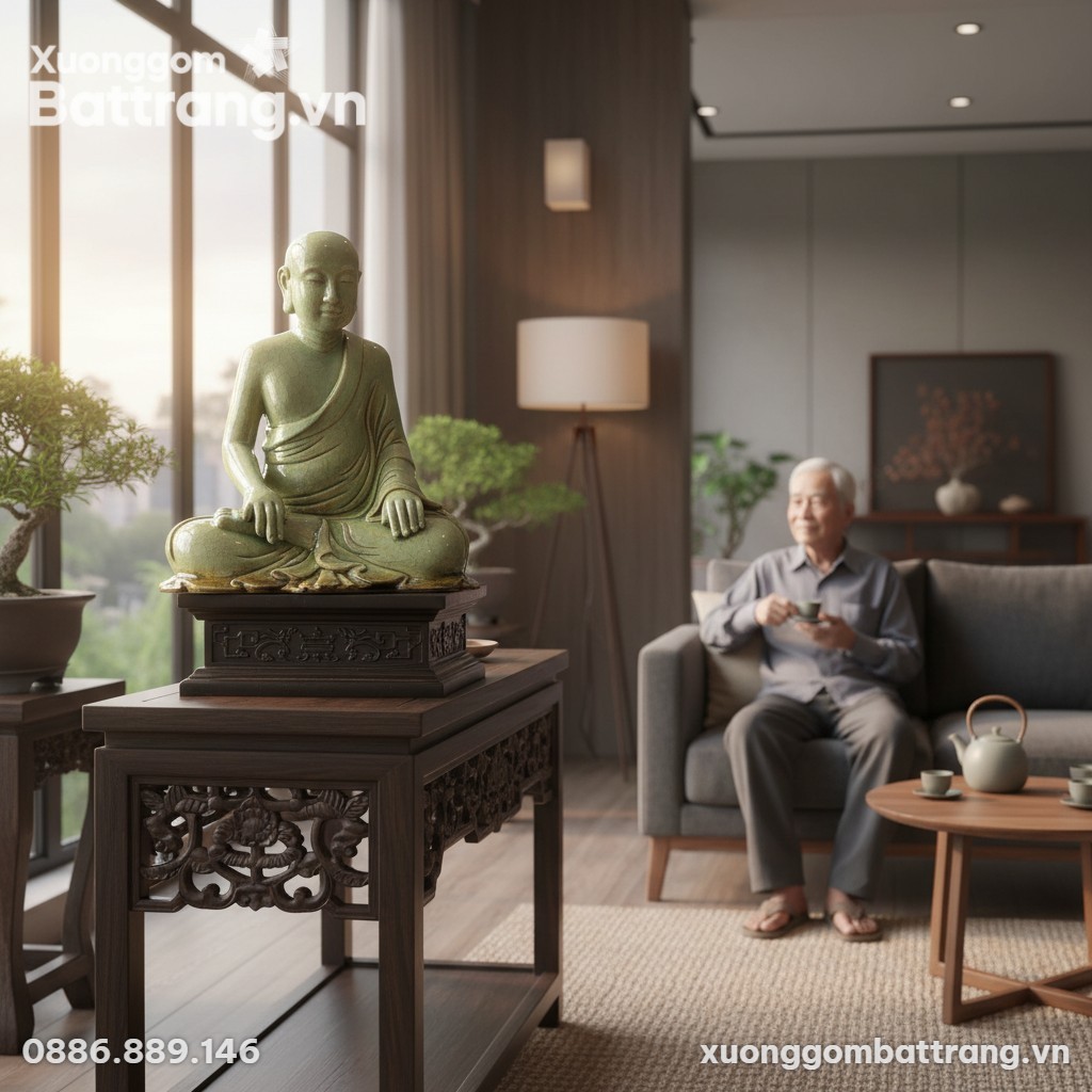 Tượng Phật Hoàng Trần Nhân Tông men ngọc rạn (c...