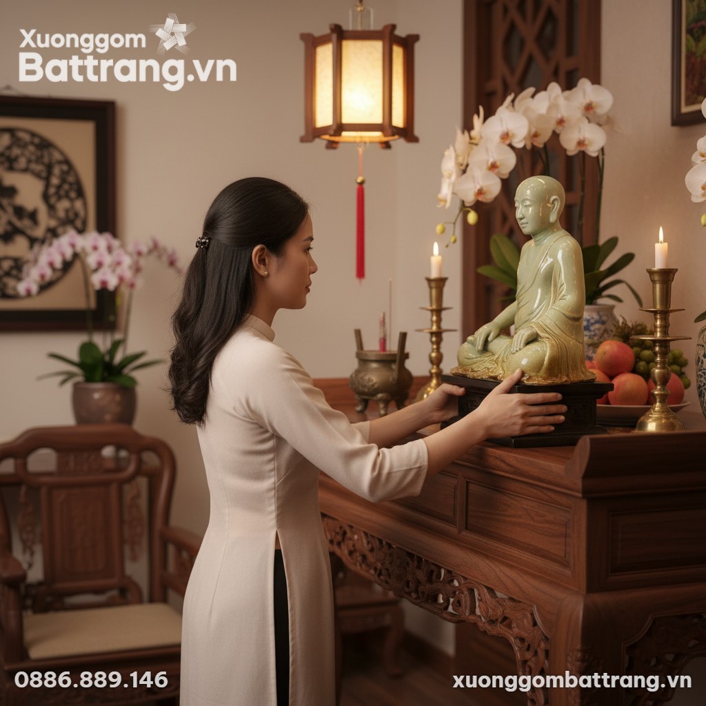 Tượng Phật Hoàng Trần Nhân Tông men ngọc rạn (c...