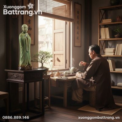 Tượng Phật Hoàng Trần Nhân Tông men xanh ngọc c...