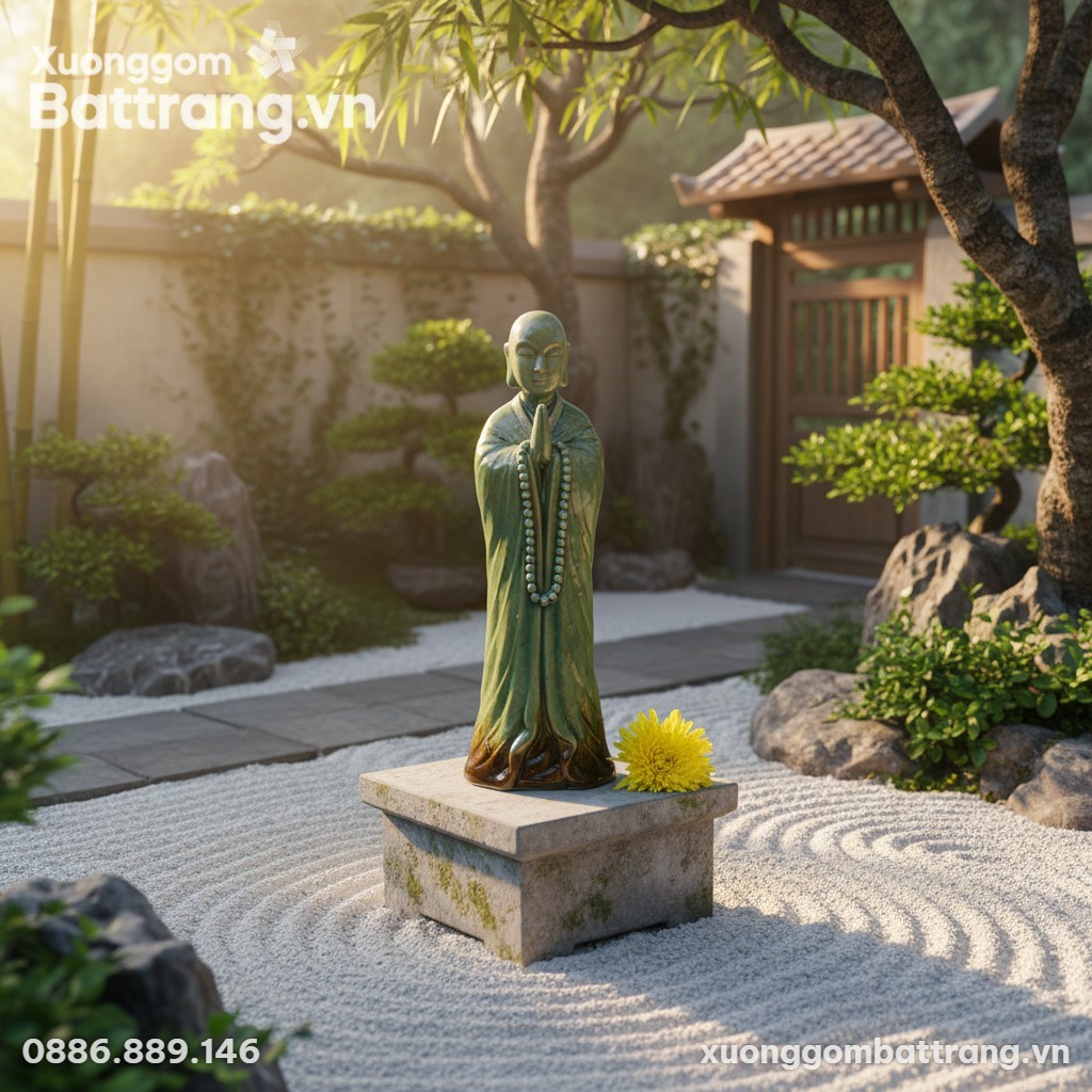 Tượng Phật Hoàng Trần Nhân Tông men xanh ngọc c...