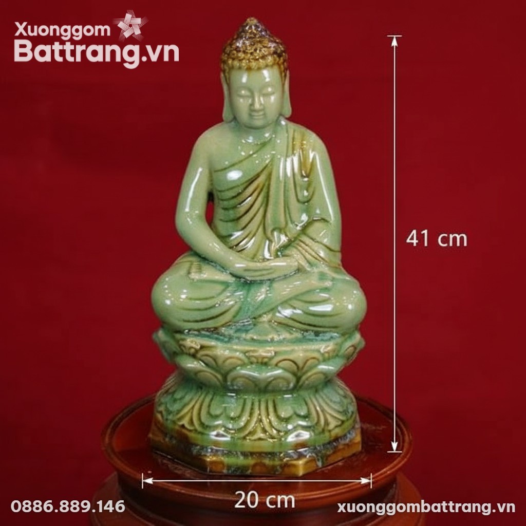 Kích thước Tượng Phật Thích Ca Ngồi Thiền Men Xanh Ngọc Bát Tràng XG-TG13