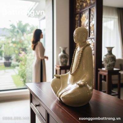 Tượng Phật Thiền Định men rạn 45cm là tâm điểm ...