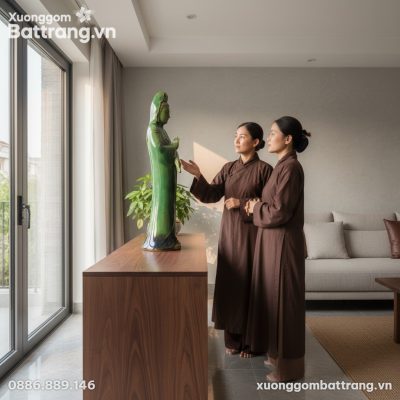Tượng Quan Âm Bồ Tát men ngọc lục Bát Tràng cao...